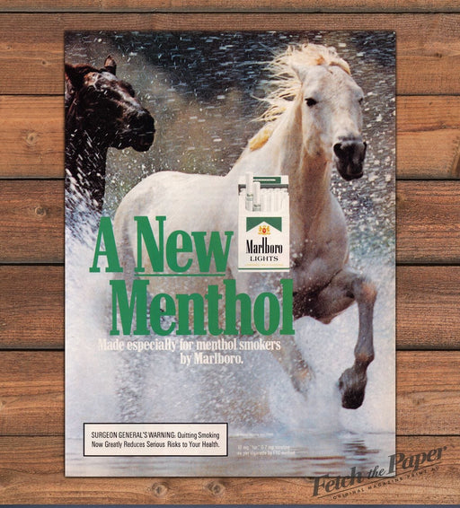 Marlboro Lights Menthol White Horse Splash Water Cigarettes Print Ad 1988 1980s