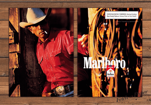 Marlboro Man Cowboy Red Shirt Hat Cigarette Ropes Print Ad 1997 1990s (2pgs)