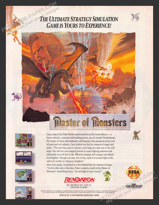 Master of Monsters Video Game 1990s Print Advertisement Ad 1991