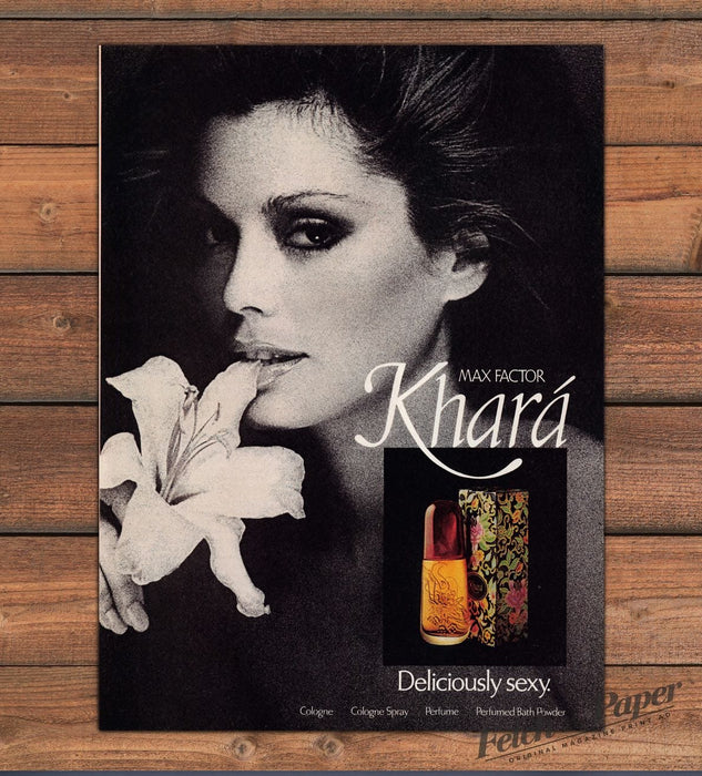 Max Factor Khara Perfume Deliciously Sexy White Lily Print Ad 1977 1970s