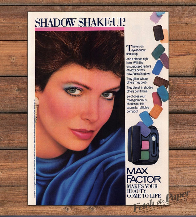 Max Factor Satin Shadow Jaclyn Smith Blue Eyeshadow Print Ad 1986 1980s