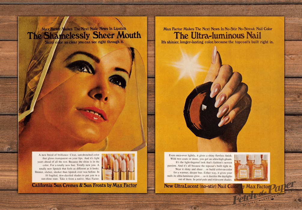 Max Factor Sheer Lipstick Ultra-Luminous Nail Color Print Ad 1968 1960s