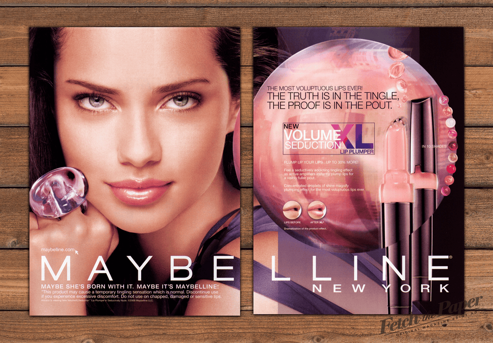 Maybelline Adriana Lima Lip Plumper Print Ad 2008 2000s (2pgs)