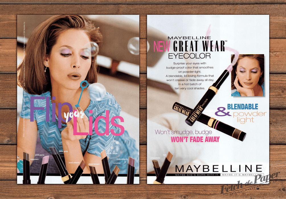 Maybelline Great Wear Eyecolor Christy Turlington Print Ad 1997 1990s (2pgs)