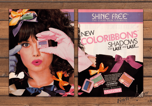 Maybelline Shine Free Coloribbons Eye Shadow Bows Print Ad 1988 1980s (2pgs)