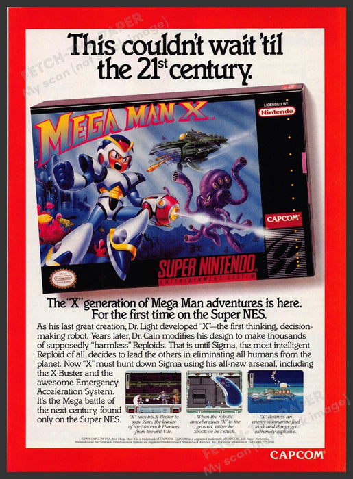 Mega Man X Super Nintendo Video Game 1990s Print Advertisement Ad 1993