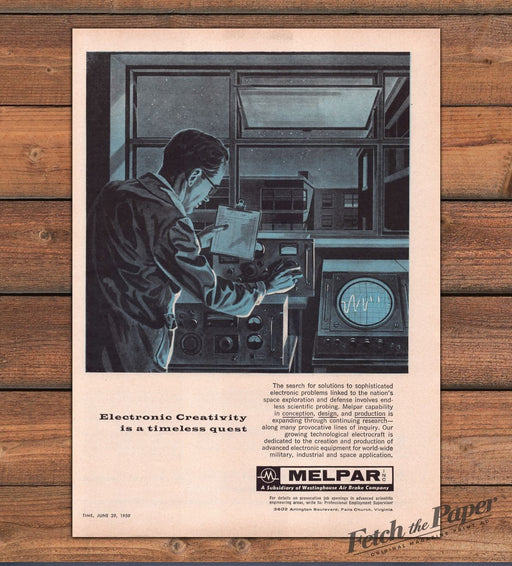 Melpar Electronic Creativity Scientist Control Panel Blue Print Ad 1959 1950s