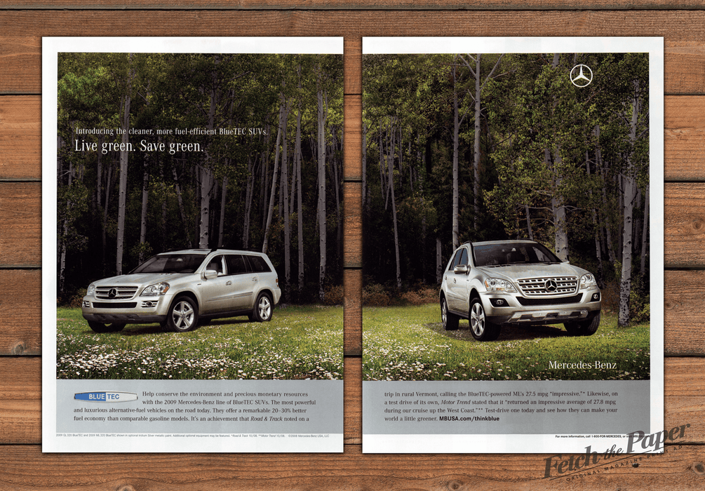 Mercedes-Benz BlueTEC SUVs Live Green Save Green Print Ad 2008 2000s (2pgs)