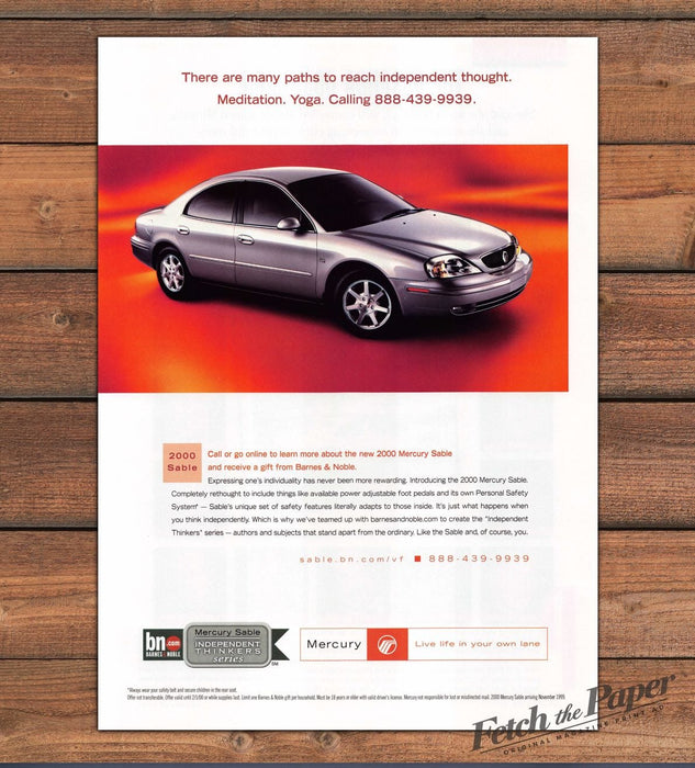 Mercury Sable 2000 Barnes & Noble Independent Thinkers Print Ad 1999 1990s