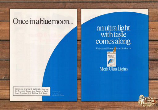 Merit Ultra Lights Once in a Blue Moon Cigarette Pack Print Ad 1991 1990s