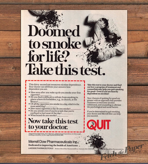 Merrell Dow Quit Smoking Test Crushed Cigarette Butts Print Ad 1987 1980s