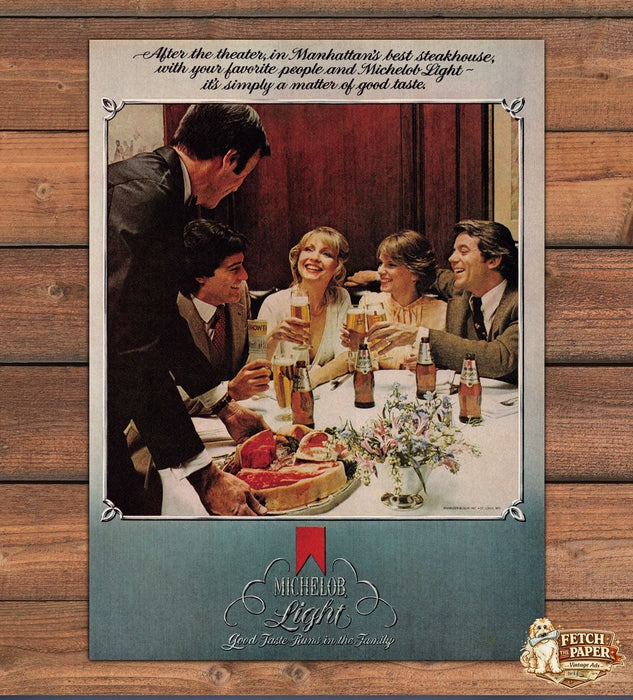 Michelob Light Beer Manhattan Steakhouse Dinner Toast Print Ad 1979 1970s