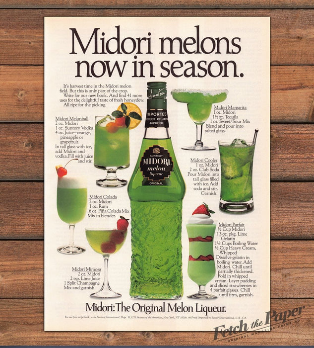 Midori Melon Liqueur Cocktail Recipes Margarita Colada Print Ad 1983 1980s