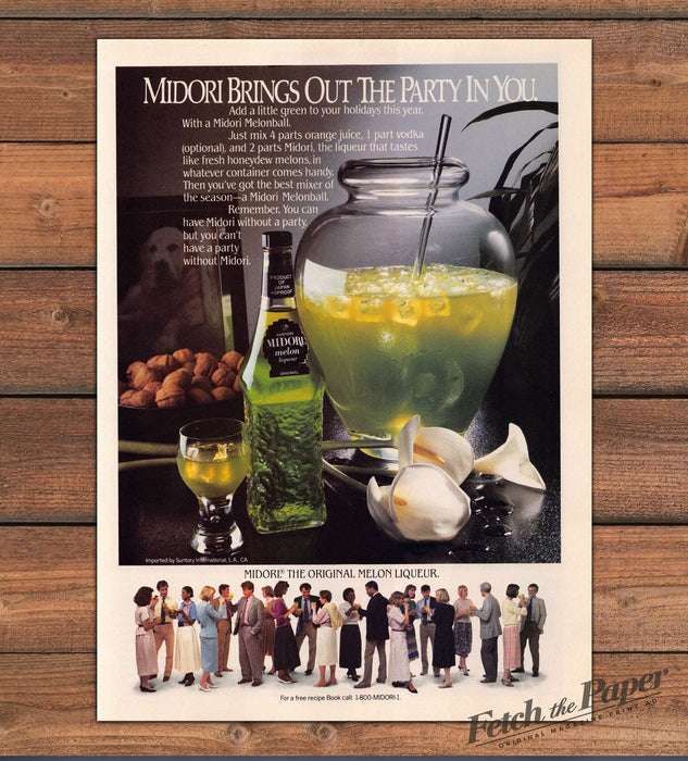 Midori Melon Liqueur Melonball Cocktail Party Print Ad 1986 1980s