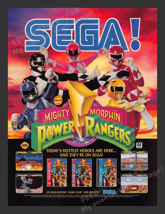 Mighty Morphin Power Rangers Sega Video Game 1990s Print Advertisement Ad 1994