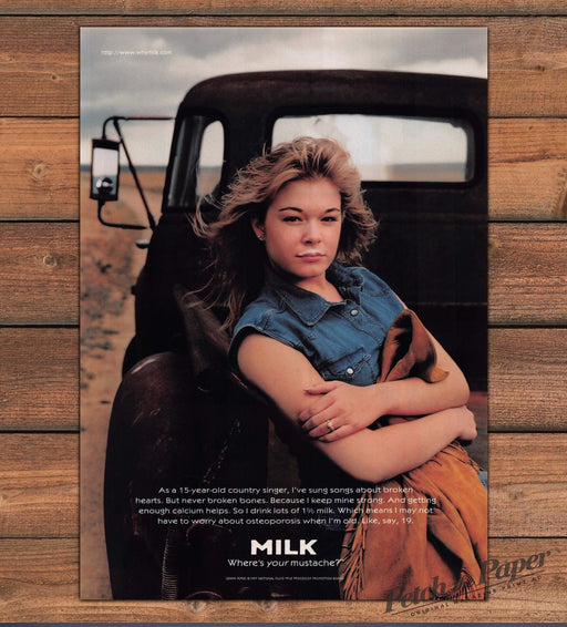 Milk "Where's your mustache?" LeAnn Rimes Singer Truck Print Ad 1998 1990s