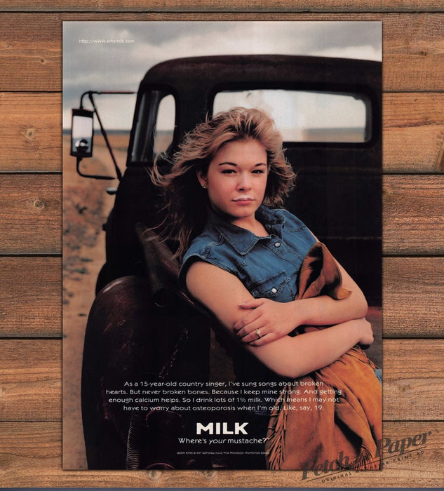 Milk "Where's your mustache?" LeAnn Rimes Singer Truck Print Ad 1998 1990s