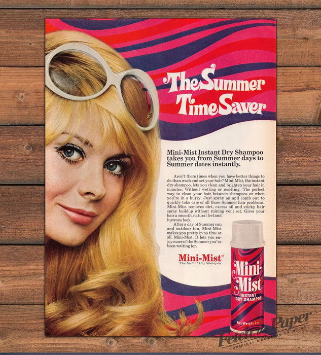 Mini-Mist Instant Dry Shampoo Summer Time Saver Blonde Print Ad 1968 1960s
