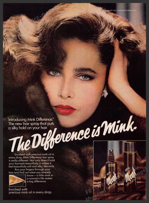 Mink Difference 1980s Print Advertisement 1982 Hair Spray Fetch-the-Paper