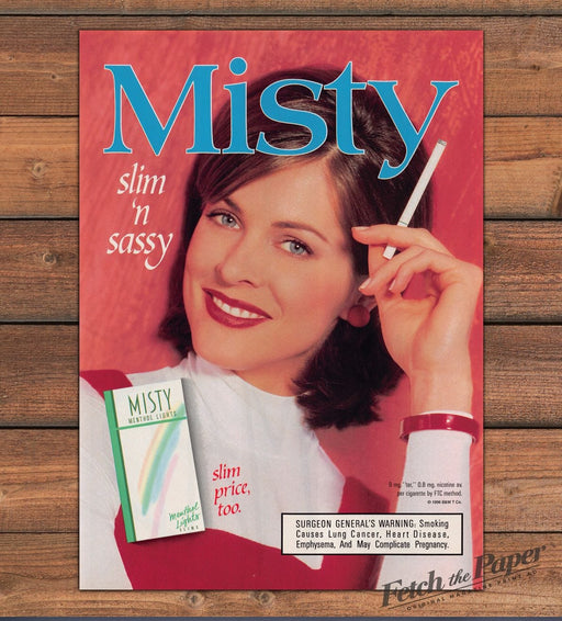 Misty Menthol Lights Slims "slim 'n sassy" Brunette Model Print Ad 1996 1990s