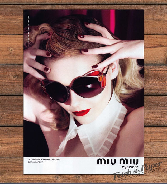 Miu Miu Eyewear Kirsten Dunst Round Sunglasses Red Lips Print Ad 2008 2000s