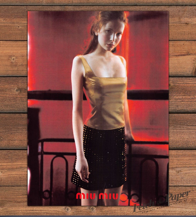 Miu Miu Model in Gold Top and Studded Skirt Red Room Print Ad 1998 1990s