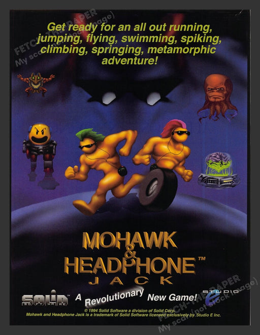Mohawk & Headphone Jack Video Game 1990s Print Advertisement Ad 1993