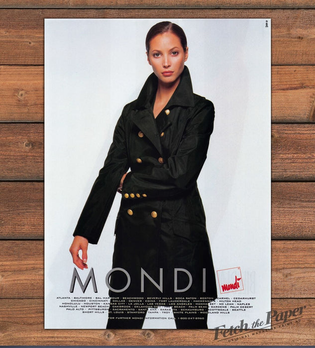 Mondi Black Double-Breasted Coat Gold Buttons Print Ad 1997 1990s