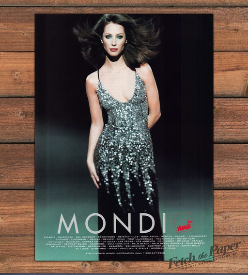 Mondi Christy Turlington Sequin Gown Windswept Hair Model Print Ad 1998 1990s