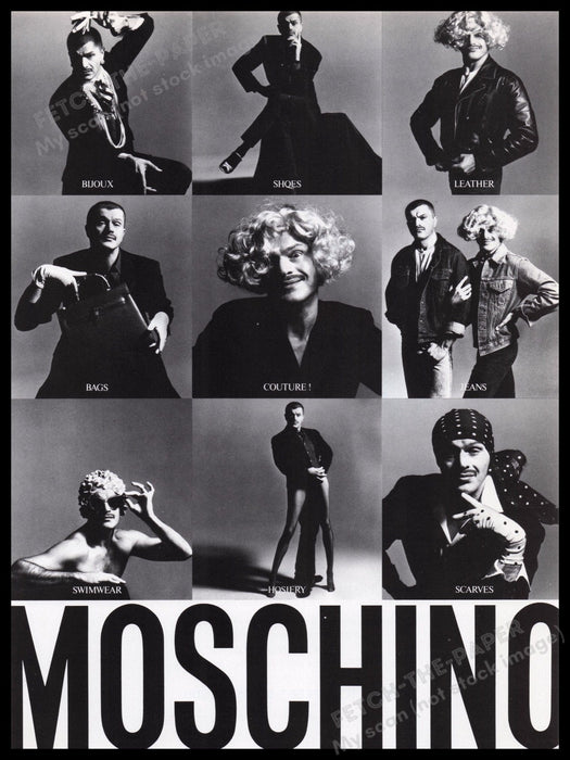 Moschino 1980s Print Advertisement Ad 1989 Designer Franco Photographed Fetch the Paper!