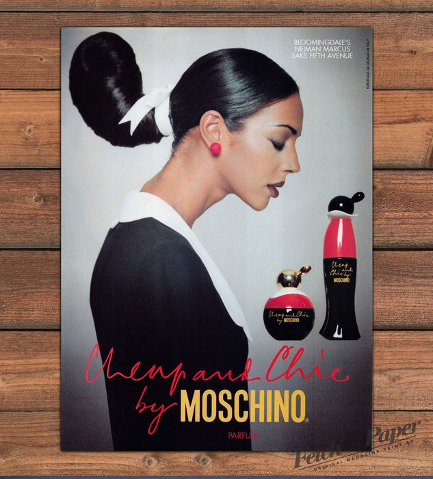 Moschino Cheap And Chic Parfum Model Slicked Bun White Bow Print Ad 1998 1990s