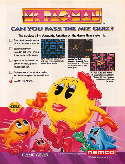 Ms. Pac-Man Video Game 1990s Print Advertisement Ad 1993