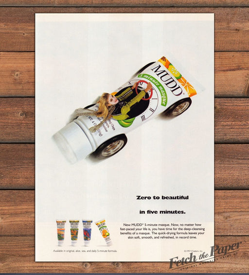 Mudd 5 Minute Masque Tube Race Car "Zero to beautiful" Print Ad 1998 1990s