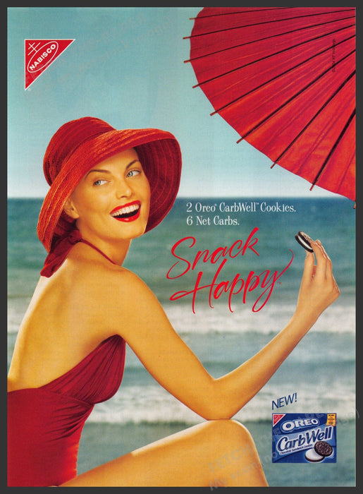 Nabisco Oreo CarbWell Cookies 2000s Print Advertisement 2004 Red Beach Legs Fetch-the-Paper