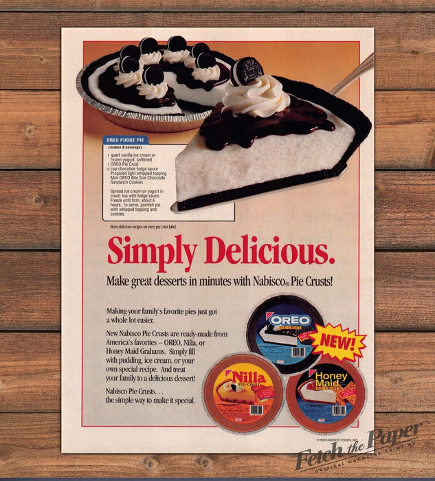 Nabisco Oreo Nilla Honey Maid Pie Crust Fudge Pie Recipe Print Ad 1993 1990s