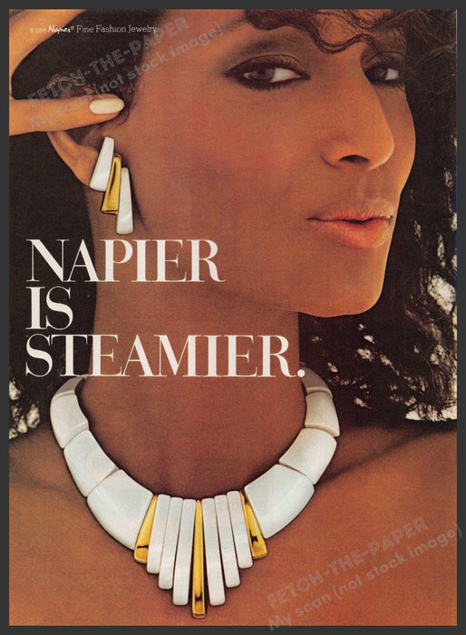 Napier Jewelry 1980s Print Advertisement 1986 "Napier is Steamier" Fetch-the-Paper