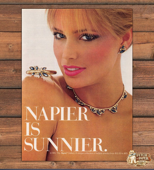 Napier Jewelry Sunnier Necklace Earrings Fashion Print Ad 1981 1980s