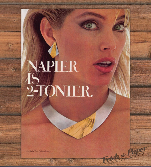 Napier Two Tone Gold Silver Necklace Earrings Print Ad 1986 1980s
