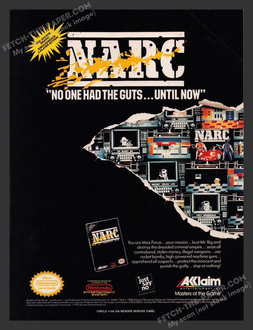 Narc Video Game 1990s Print Advertisement Ad 1990