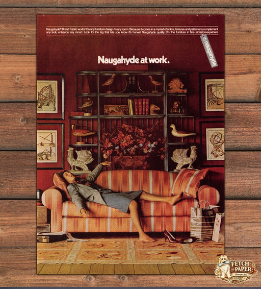 Naugahyde At Work Vinyl Fabric Sofa Furniture Print Ad 1981 1980s