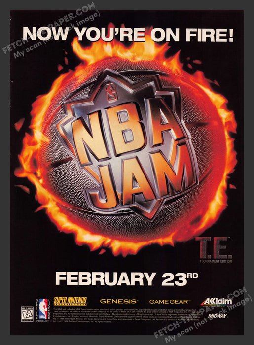 NBA Jam Fire Video Game 1990s Print Advertisement Ad 1994