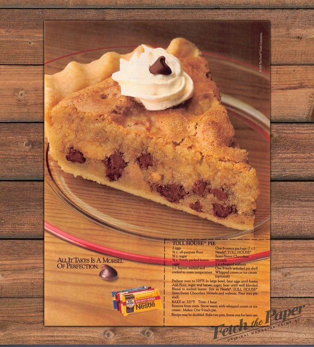 Nestle Toll House Chocolate Chip Walnut Pie Recipe Print Ad 1986 1980s