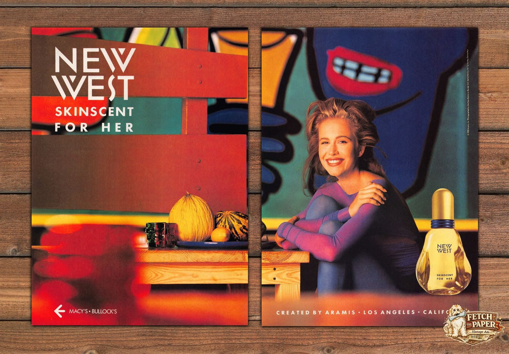 New West Skinscent For Her Colorful Mural Fruit Table Print Ad 1991 1990s (2 pg)