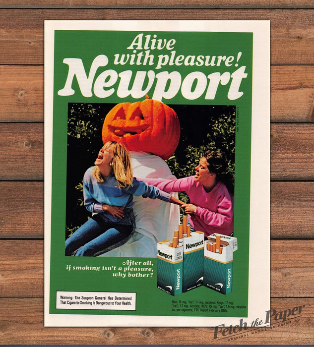 Newport Alive With Pleasure Halloween Pumpkin Ghost Girls Print Ad 1985 1980s