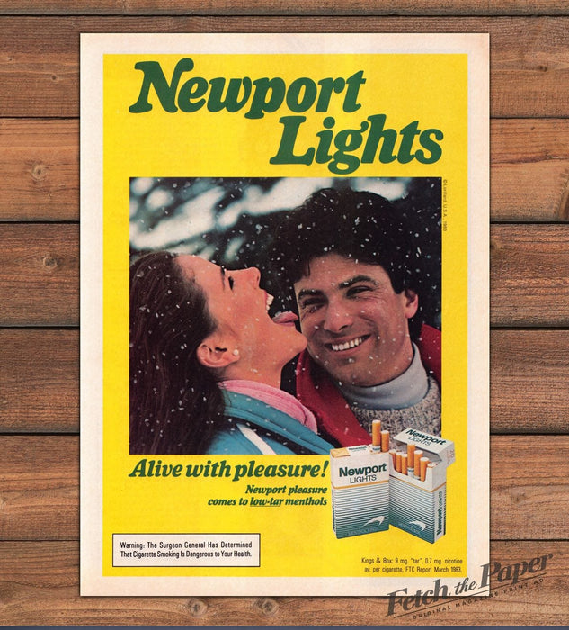 Newport Lights Menthol Snow Couple Laughing Alive Pleasure Print Ad 1984 1980s
