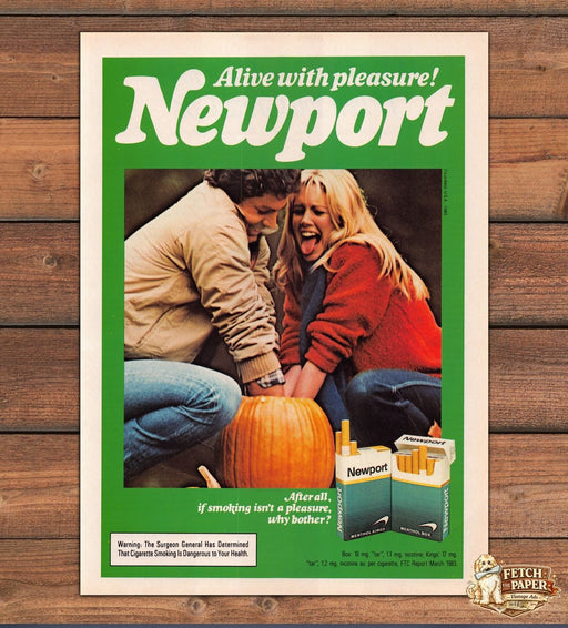 Newport Menthol Cigarettes Pumpkin Carving Couple Print Ad 1983 1980s