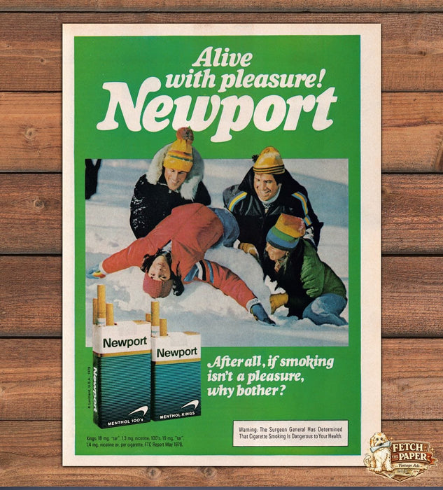 Newport Menthol Cigarettes Snow Tackle Winter Fun Print Ad 1979 1970s