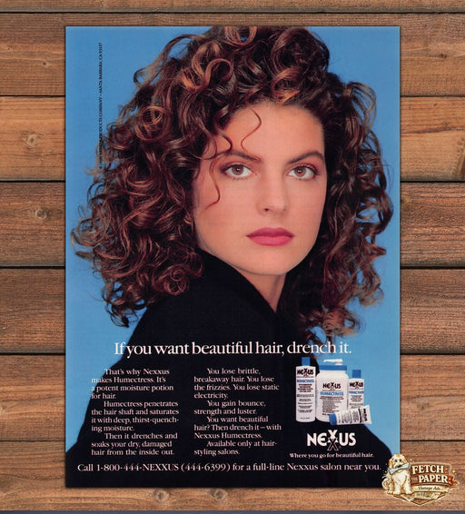 Nexxus Humectress If You Want Beautiful Hair Drench It Curly Print Ad 1991 990s