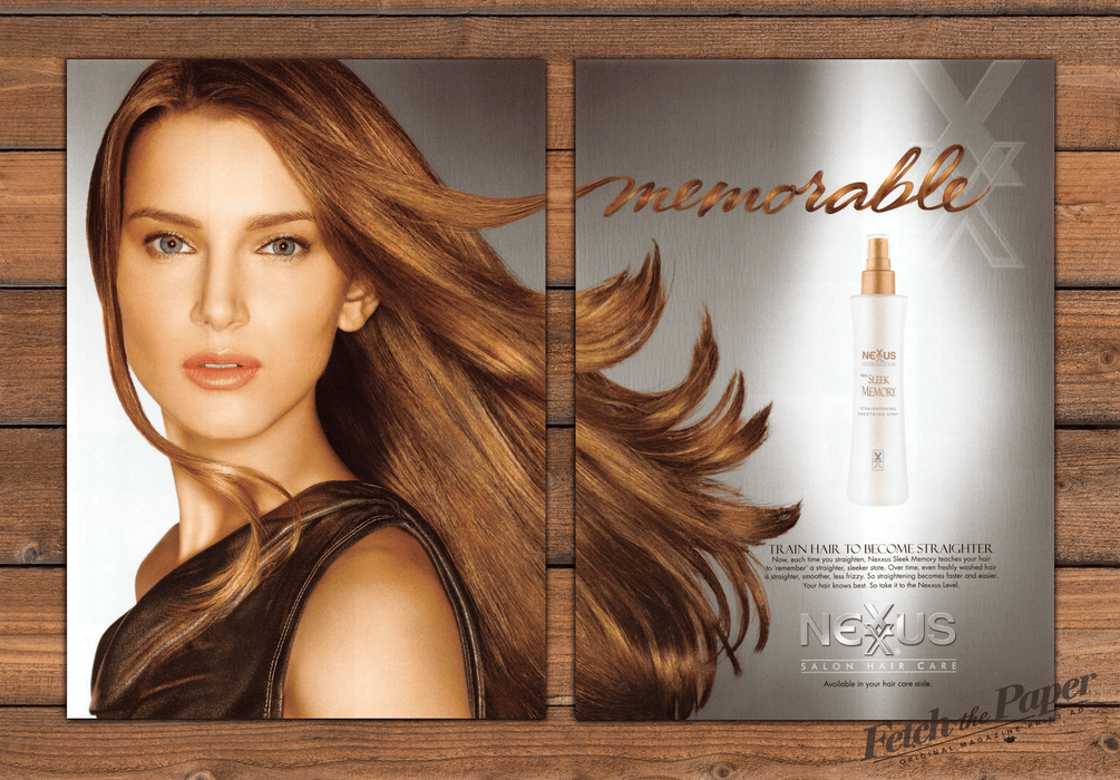 Nexxus Sleek Memory Straightening Spray Silky Hair Print Ad 2008 2000s (2pgs)