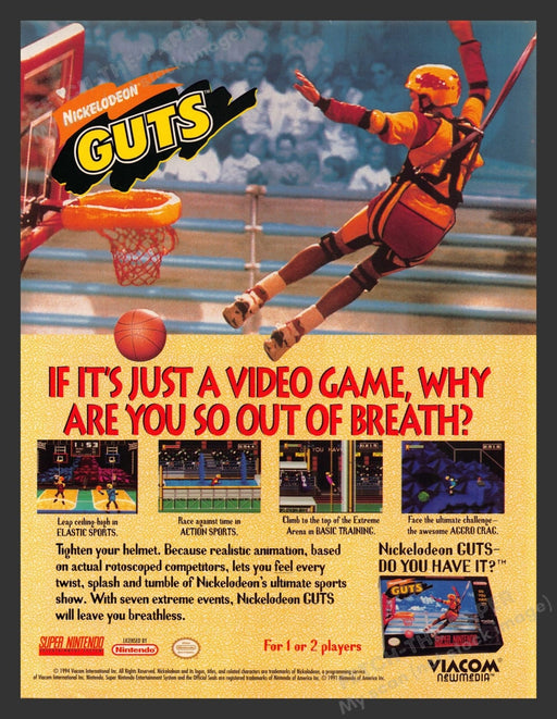 Nickelodeon Guts Video Game 1990s Print Advertisement Super Nintendo Ad 1994